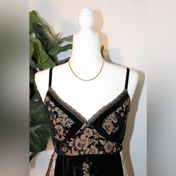 Taylor & Hyde Vintage Y2K Black Brown Gold Velvet Floral Midi Slip Dress - Picture 3 of 13